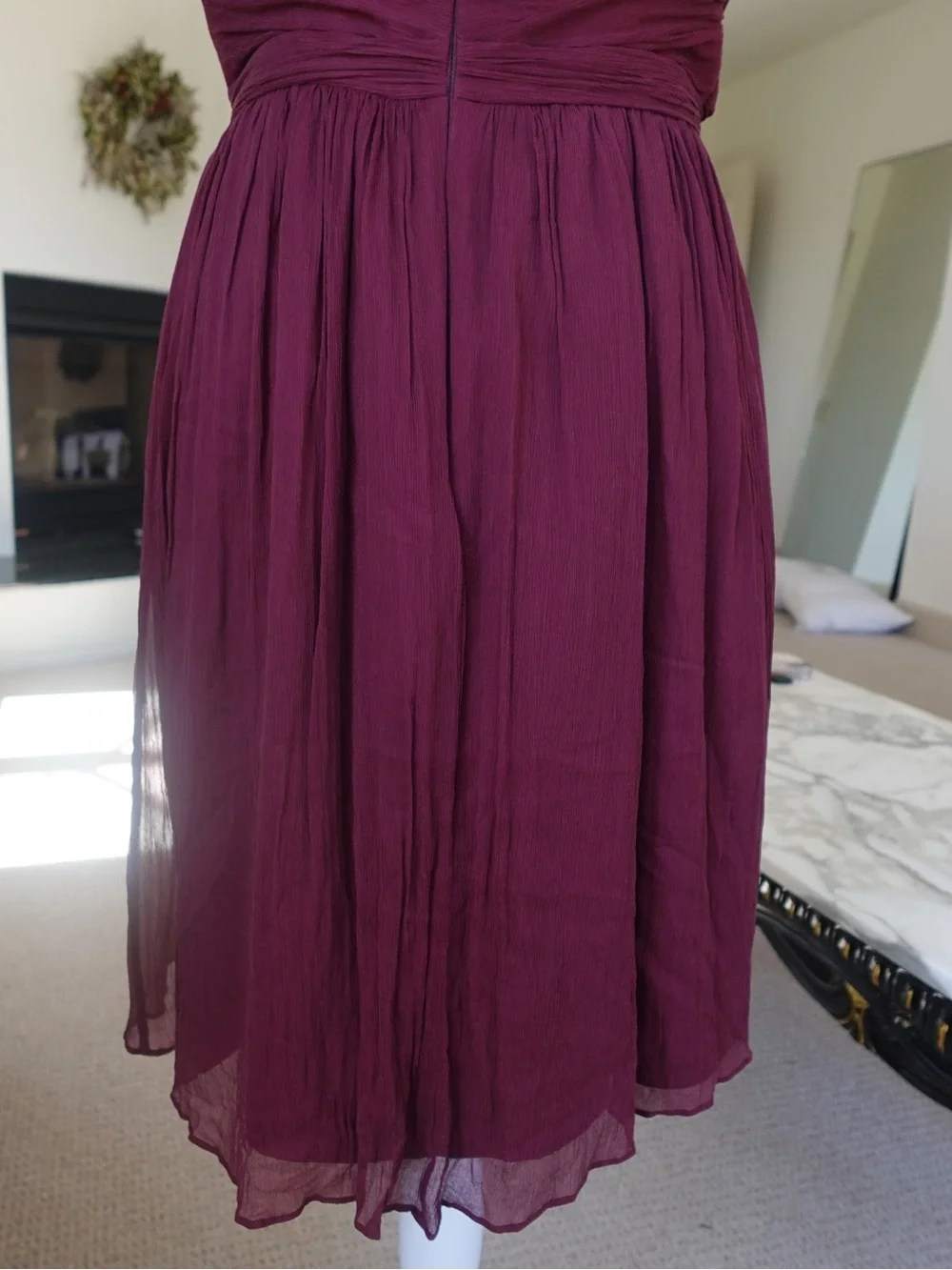 J.Crew Heidi dress in burgundy wine red 100% silk mini v neck chiffon